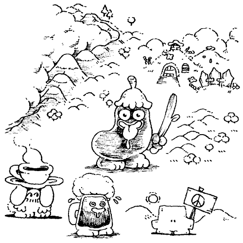 Sketches depicting some creatures on a fantasy-inspired map.