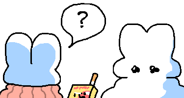 A drawing of the WizWabbit offering a snow-wabbit a cigarette.